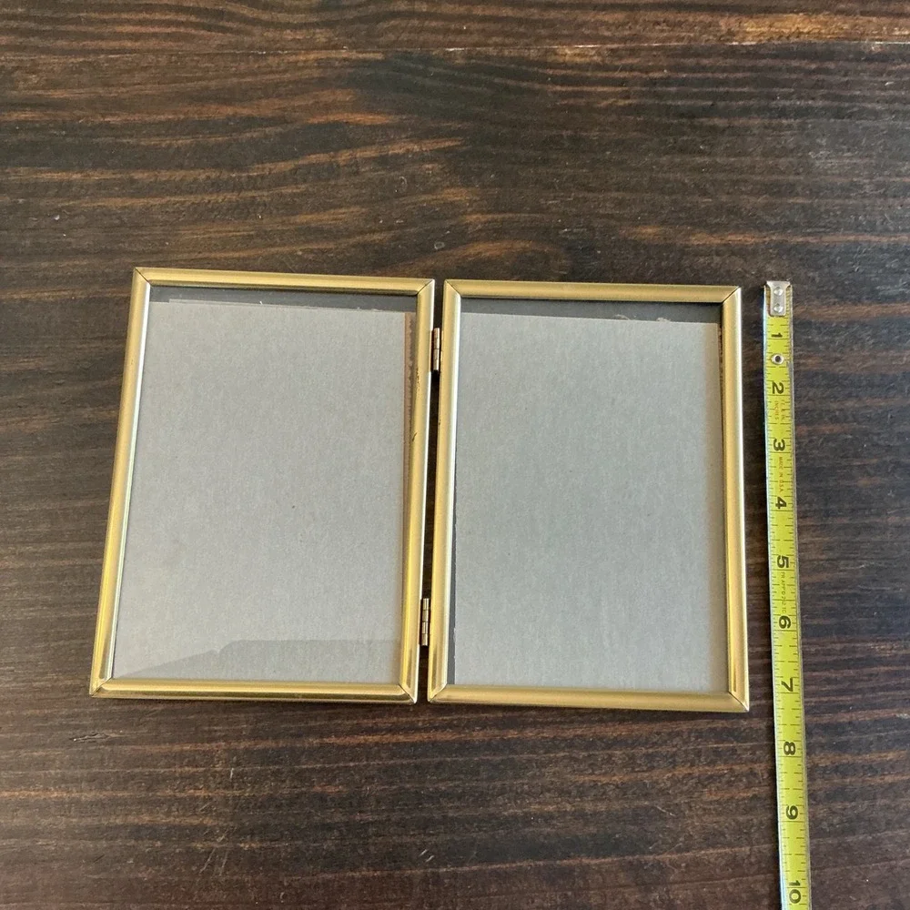 Burnes of Boston Gold Metal Double Folding‎ 5x7 Picture Frame Hinged Tabletop